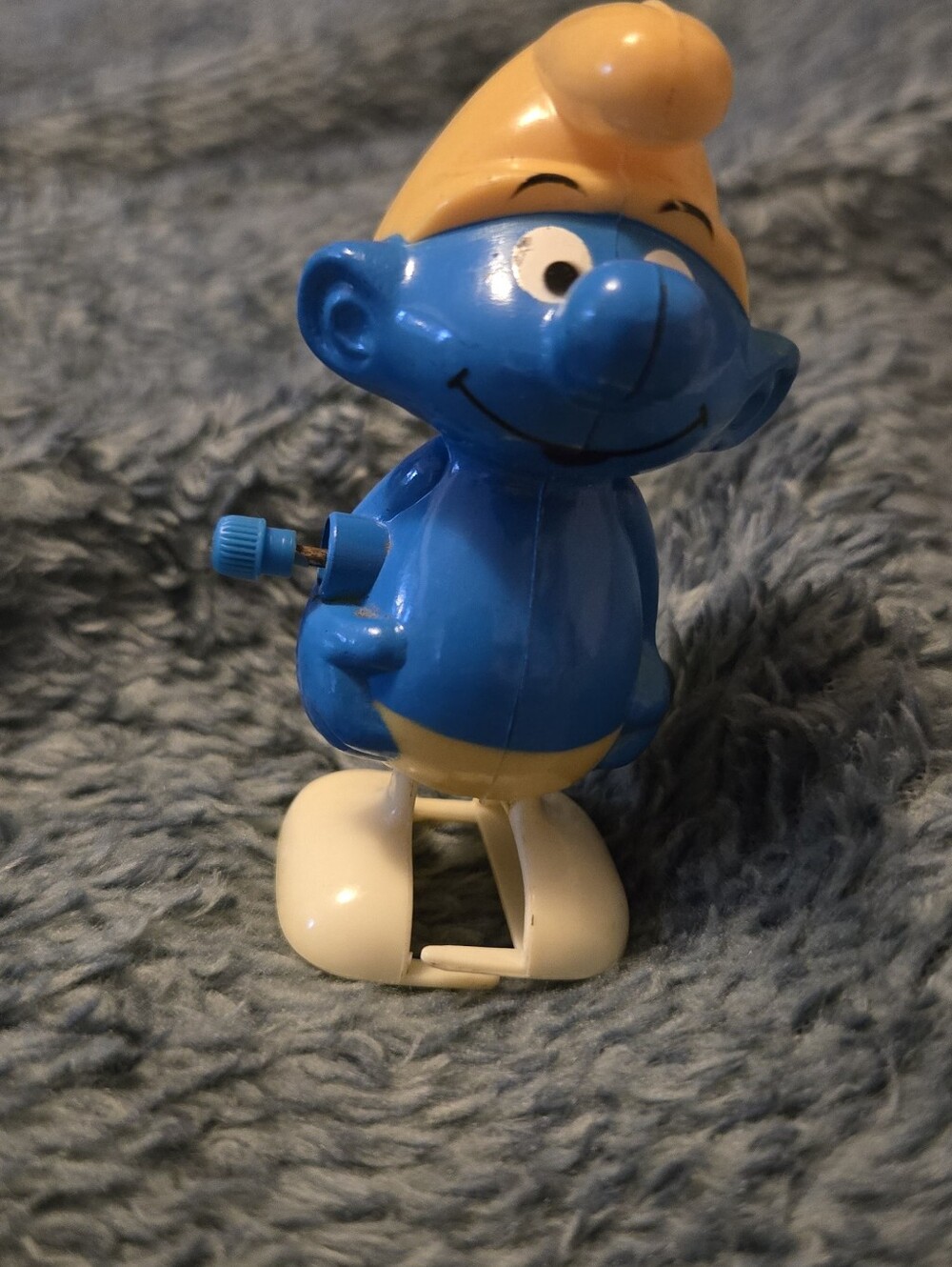 1980s Blue Wind-Up Smurf-Inspired Kids Toy Figure